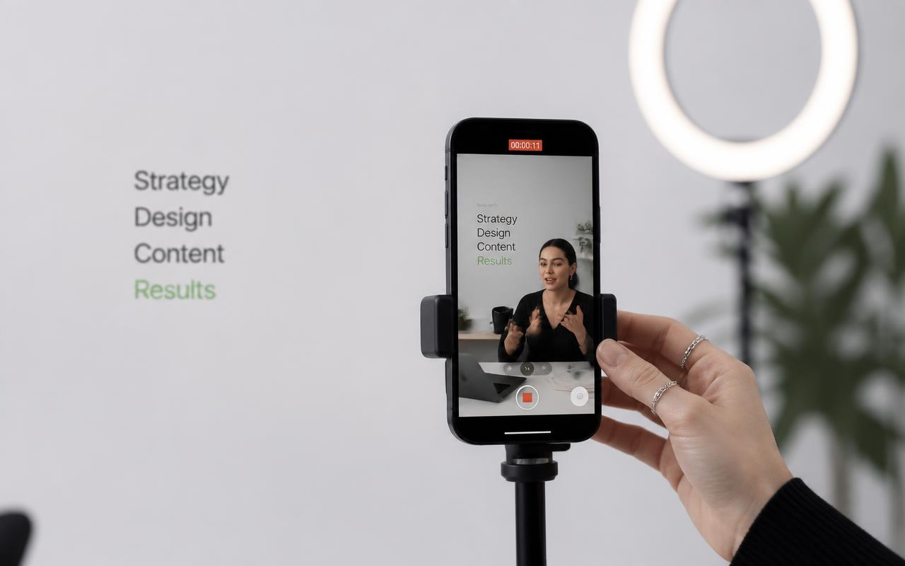 Telefonas filmuoja vertikalų vaizdo įrašą TikTok reklamai