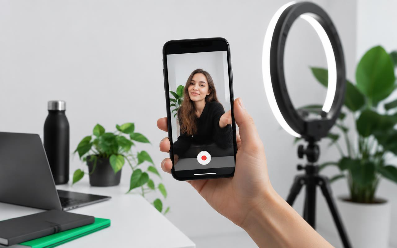 Ranka telefonu filmuoja natūralų vertikalų vaizdo įrašą